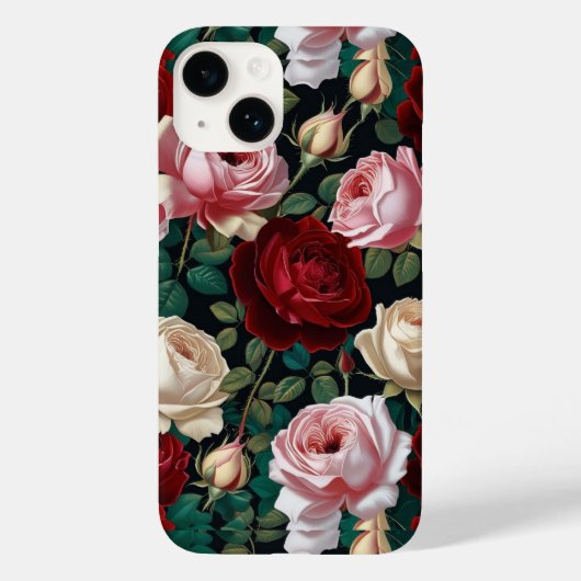 iPhone / iPad hoesje rood-wit & roze rozen (Achterkant)