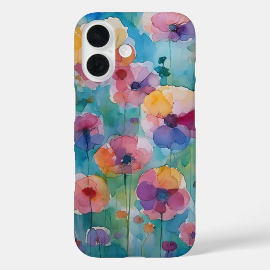 iPhone Waterverf Bloem Motief Pastel Hoesje (Achterkant)
