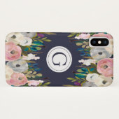 Iphone X Floral Navy Personalized Initiaal Hoesje (Achterkant (horizontaal))