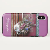 iPhone X Tough Hoesje Teapot Flowers Paarse, Orchi (Achterkant (horizontaal))