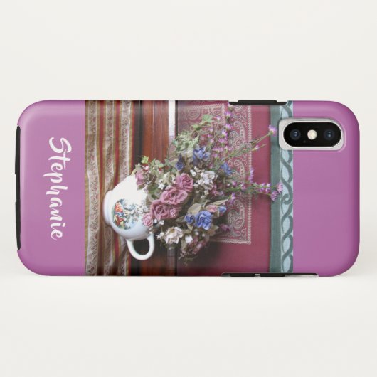 iPhone X Tough Hoesje Teapot Flowers Paarse, Orchi (Achterkant (horizontaal))