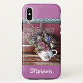 iPhone X Tough Hoesje Teapot Flowers Paarse, Orchi (Achterkant)