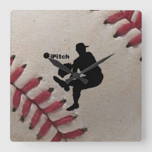 iPitch Player Silhouette op Baseball Background Vierkante Klok