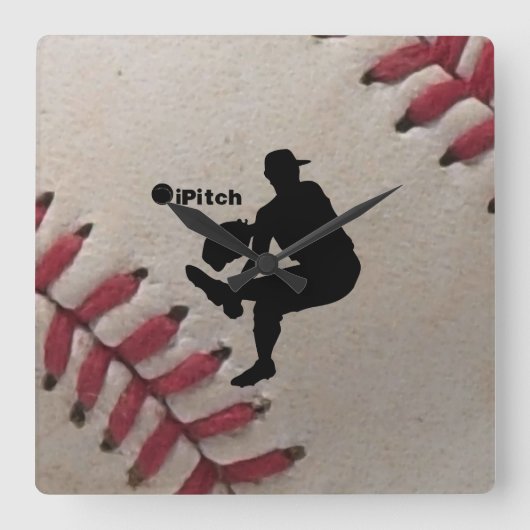 iPitch Player Silhouette op Baseball Background Vierkante Klok (Voorkant)