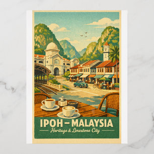 Ipoh Stad, Maleisië retro reis Folie Feestdagen Briefkaart