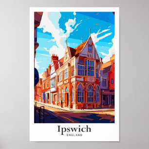 Ipswich Engeland Vintage Travel Illustratie Poster