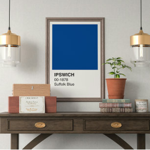 Ipswich Suffolk Blauw - Witte rand Perfect Poster