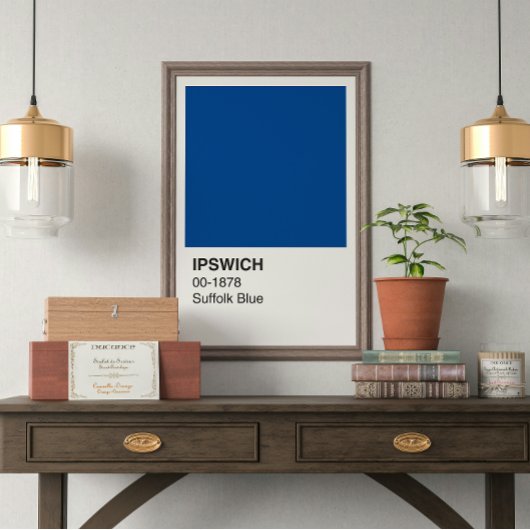 Ipswich Suffolk Blauw - Witte rand Perfect Poster