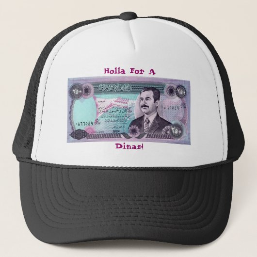 Iraakse dinar met Saddam Hoessein Trucker Pet (Voorkant)