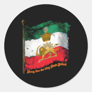 Iraanse vlag met kroonzon en leeuw van Pahlavi Ronde Sticker