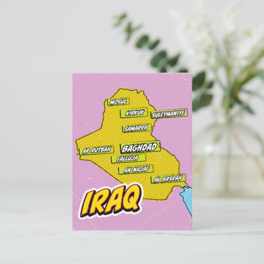 Irak kaart geïllustreerd met Pop Art (Staand voorkant)