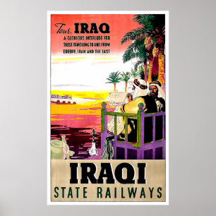 Irak spoorwegen, bedoeïenen, vintage reizen poster