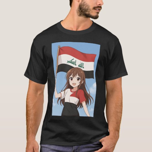 Irak Vlag Anime Heldin grappig T-shirt (Voorkant)