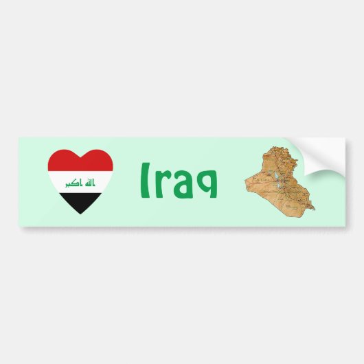 Irak Vlag Hart + Landkaart Bumpersticker (Voorkant)