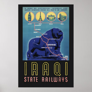 Irakese Staatsspoorwegen jaren 30 Europa naar Irak Poster