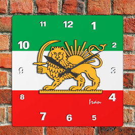 Iran Clock, Perzische vlag met Lion, Shah of Iran Vierkante Klok