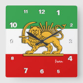 Iran Clock, Perzische vlag met Lion, Shah of Iran Vierkante Klok (Voorkant)