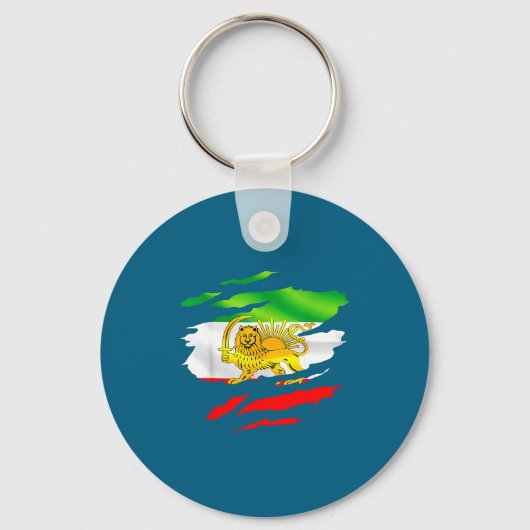 Iran Flag Map Lion Sun Artwork Sleutelhanger (Voorkant)