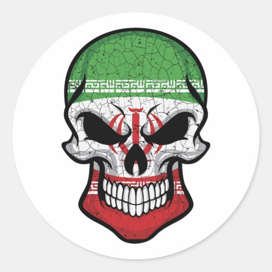 Iran glimlachende schedelvlag ronde sticker (Voorkant)