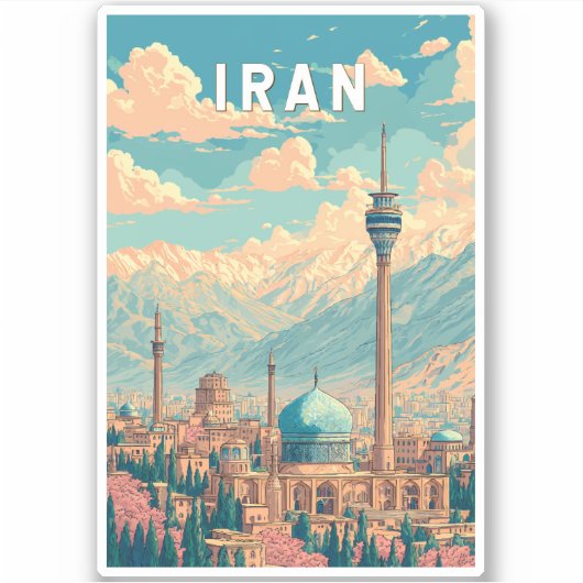 Iran Illustratie Reis Kunst Vintage Sticker (Voorkant)