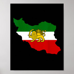 Iran Kaart Leeuw En Zon Perzisch Pahlavi Vlag  Poster