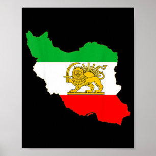 Iran kaart met leeuw en zon symbool, Perzische vla Poster