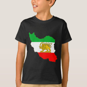 Iran kaart met leeuw en zon symbool, Perzische vla T-shirt