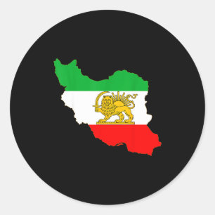 Iran kaart met leeuw en zonembleem, Perzische vlag Ronde Sticker