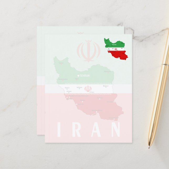 Iran Kaart met Vlag en Embleem (Voorkant / Achterkant in situ)