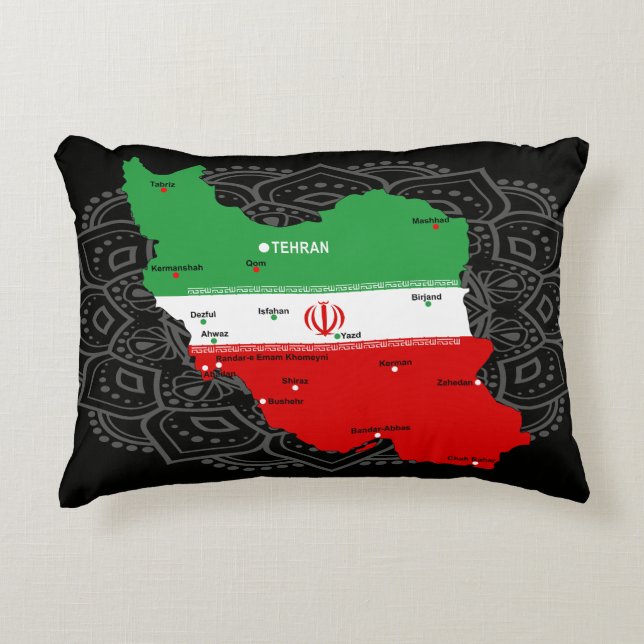 Iran kaart met vlag en embleem accent kussen (Voorkant)