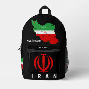 Iran kaart met vlag en embleem bedrukte rugzak