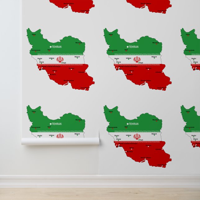 Iran kaart met vlag en embleem behang (Applicatie)