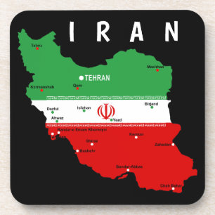 Iran kaart met vlag en embleem bier onderzetter