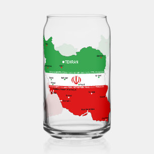 Iran Kaart met Vlag en Embleem Blikvorm Glas