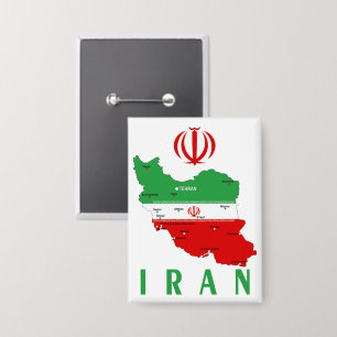 Iran kaart met vlag en embleem button