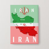 Iran Kaart met Vlag en Embleem Button (Voorkant)