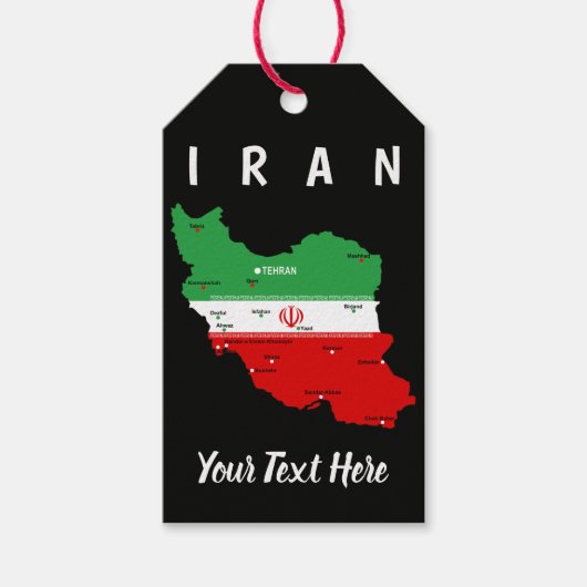 Iran kaart met vlag en embleem cadeaulabel (Voorkant)