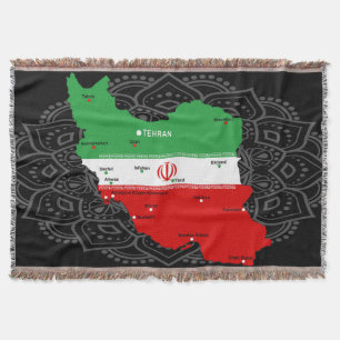Iran kaart met vlag en embleem deken