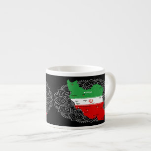 Iran kaart met vlag en embleem espresso kop
