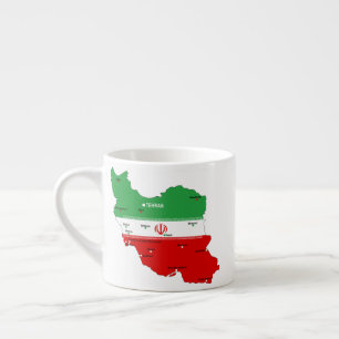 Iran kaart met vlag en embleem espresso kop
