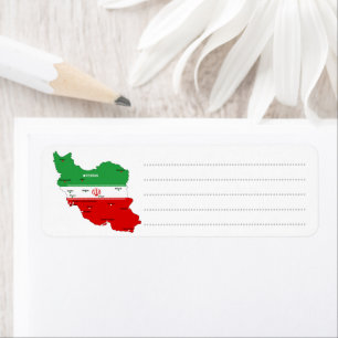 Iran kaart met vlag en embleem etiket