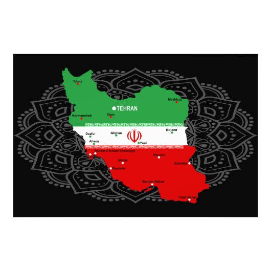 Iran kaart met vlag en embleem foto afdruk (Voorkant)