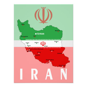 Iran kaart met vlag en embleem foto afdruk