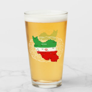 Iran kaart met vlag en embleem glas