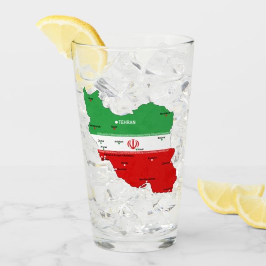 Iran kaart met vlag en embleem glas (Voorkant ijs)