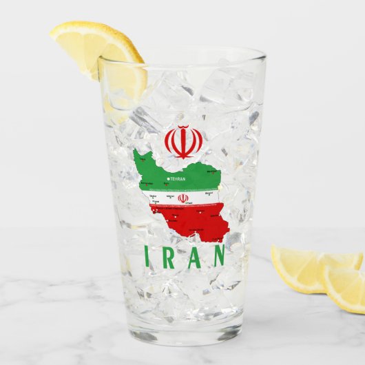 Iran kaart met vlag en embleem glas (Voorkant ijs)