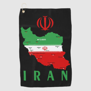 Iran kaart met vlag en embleem golfhanddoek
