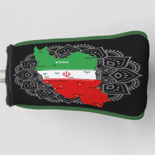 Iran Kaart met Vlag en Embleem Golfheadcover