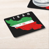 Iran kaart met vlag en embleem kartonnen onderzetters (Schuin)