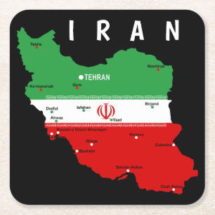 Iran kaart met vlag en embleem kartonnen onderzetters